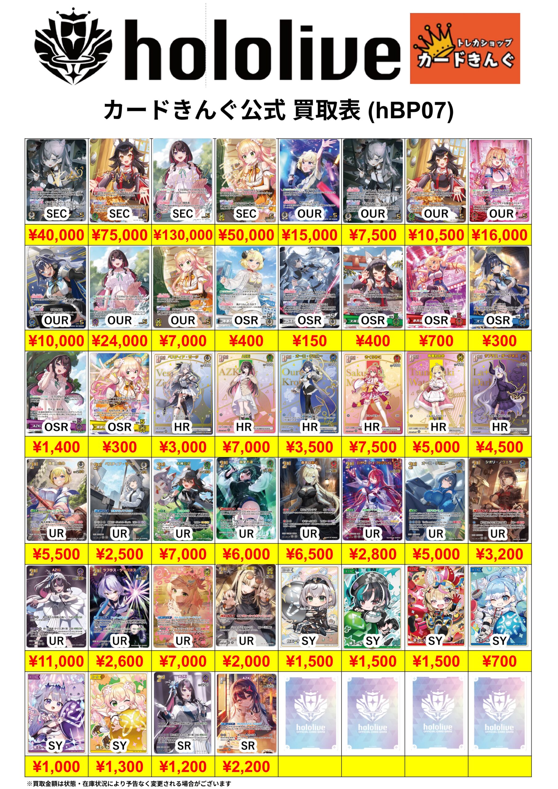 ホロライブ – 新弾 買取表