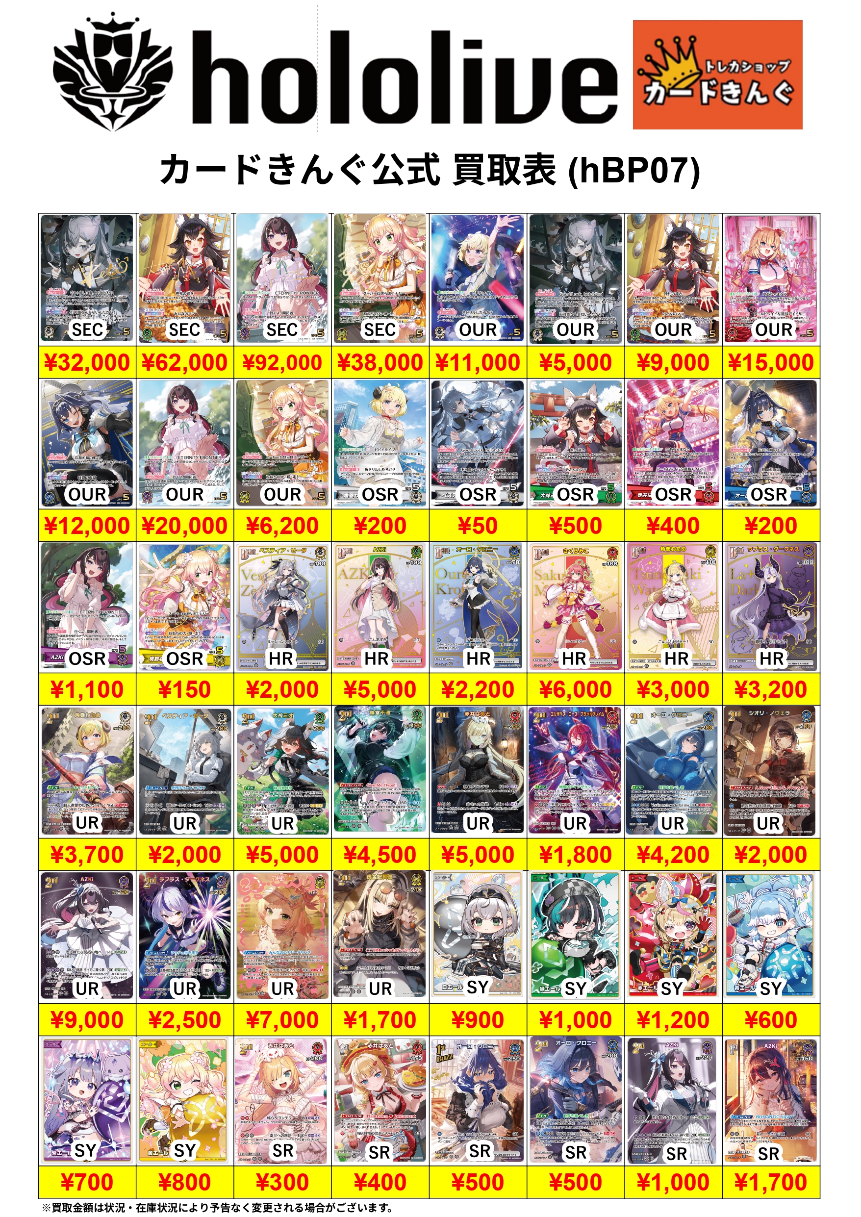 ホロライブ – 新弾 買取表
