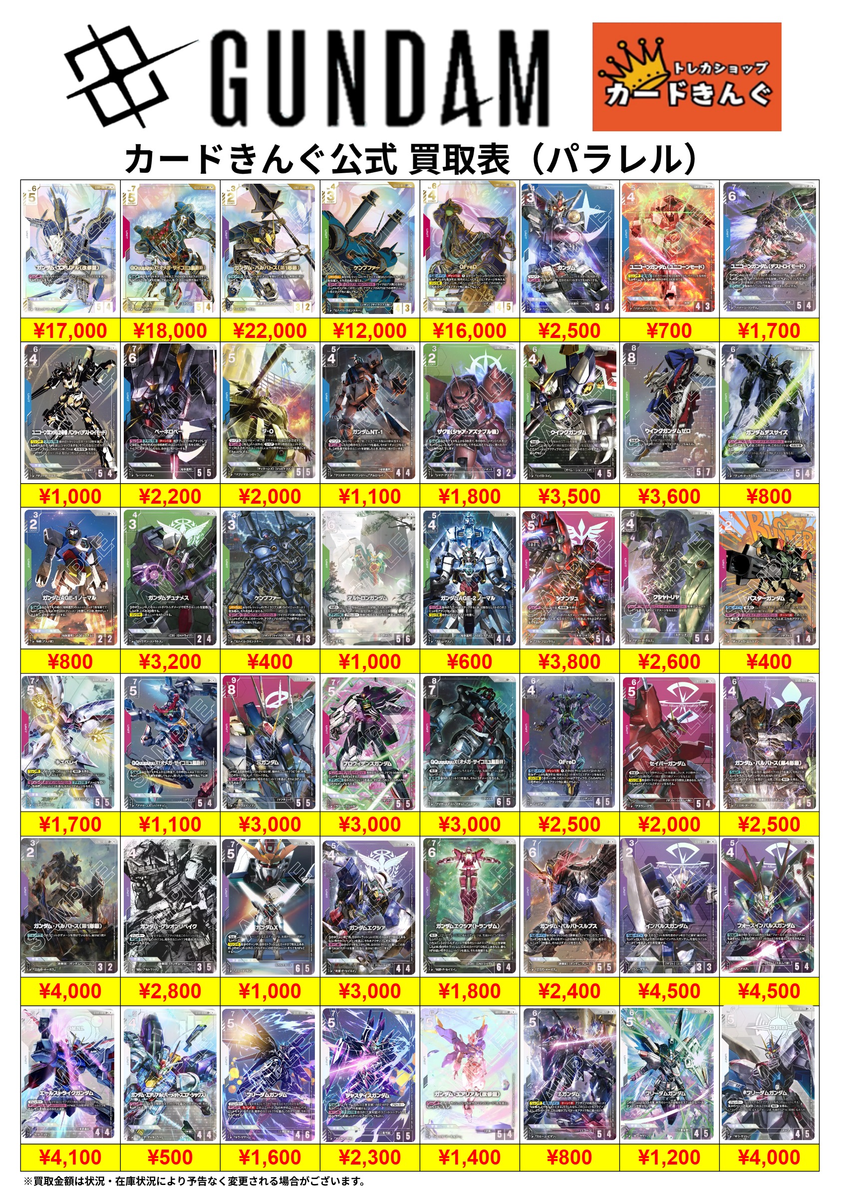 ガンダム – パラレル 買取表