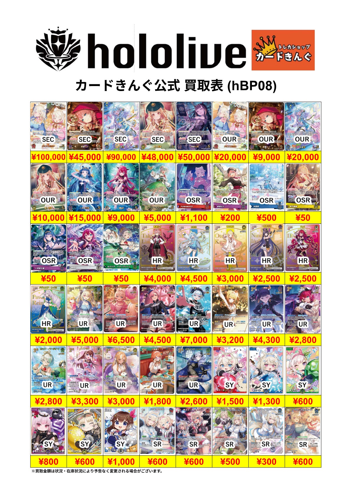 ホロライブ – 新弾 買取表