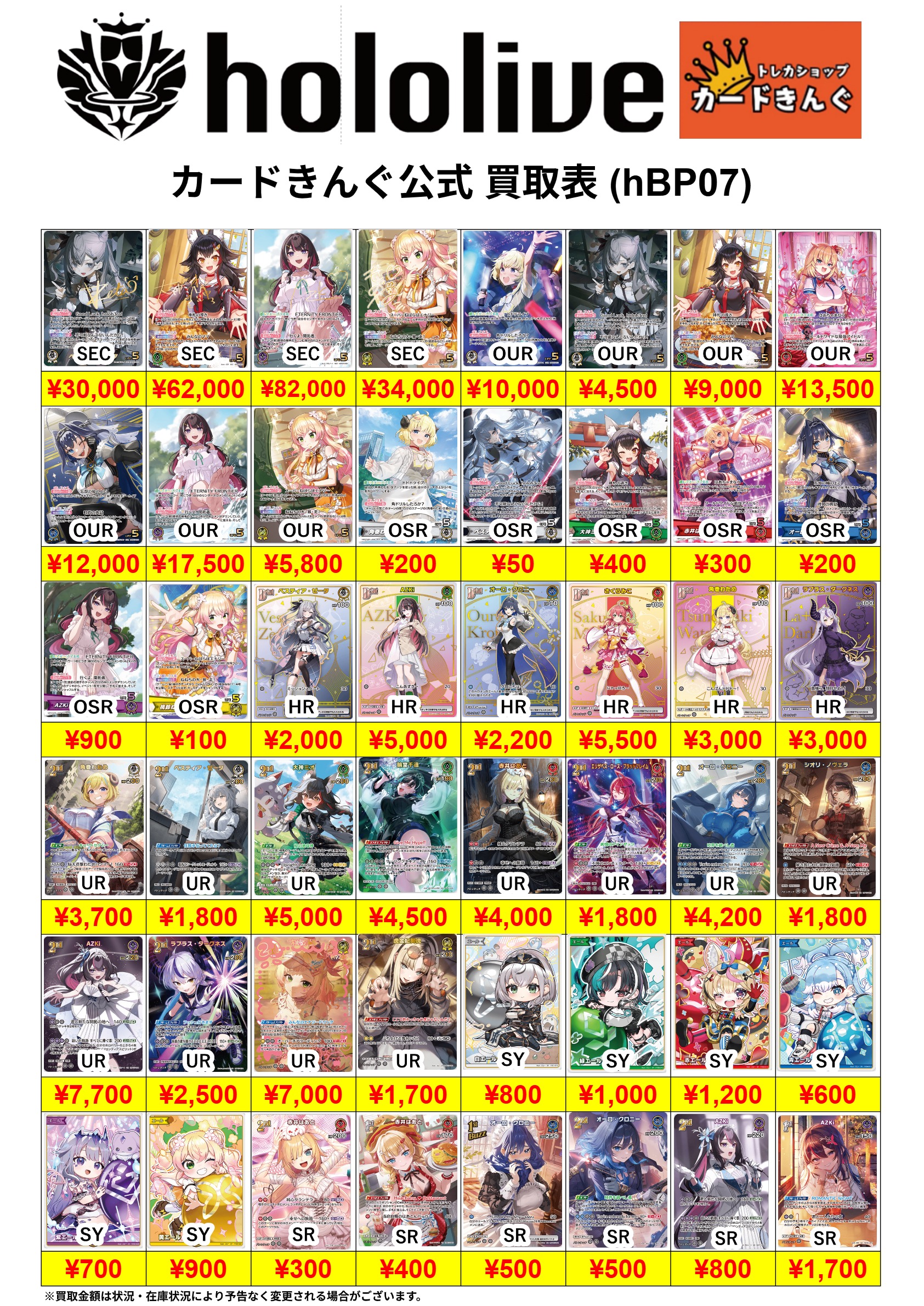 ホロライブ – 新弾 買取表
