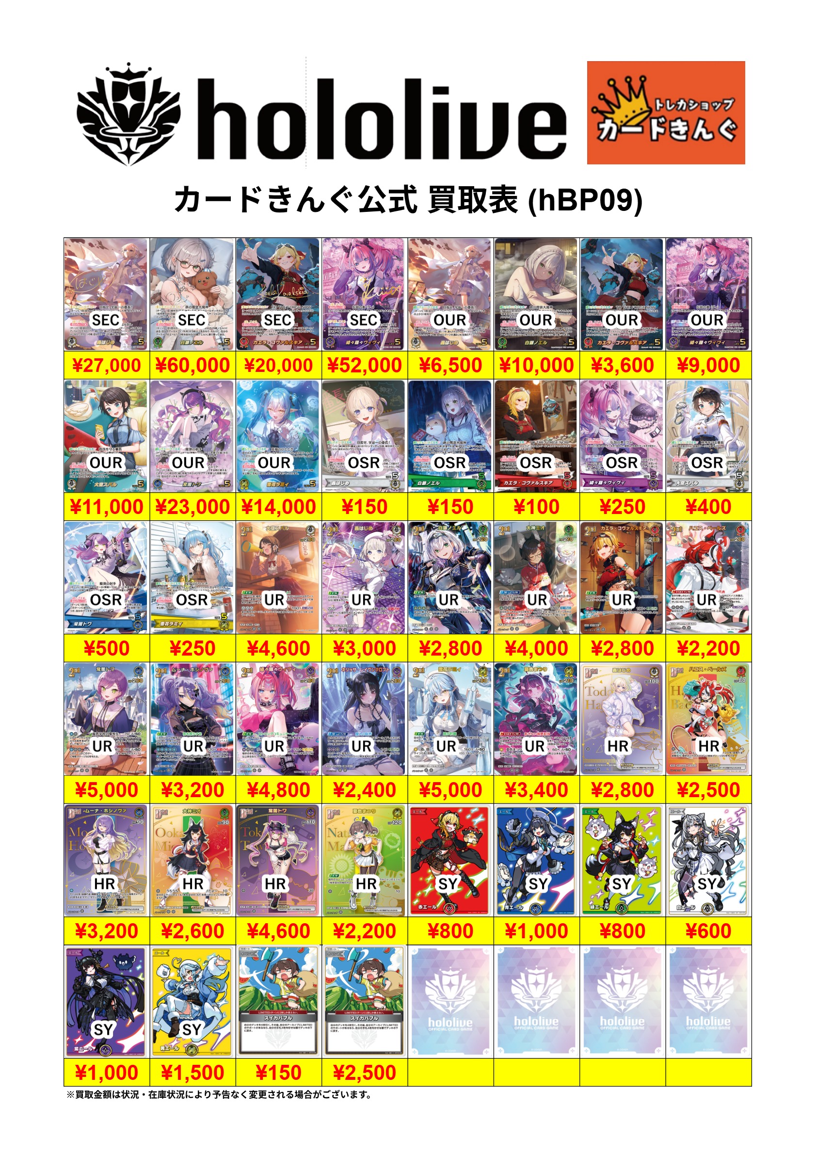 ホロライブ – 新弾 買取表
