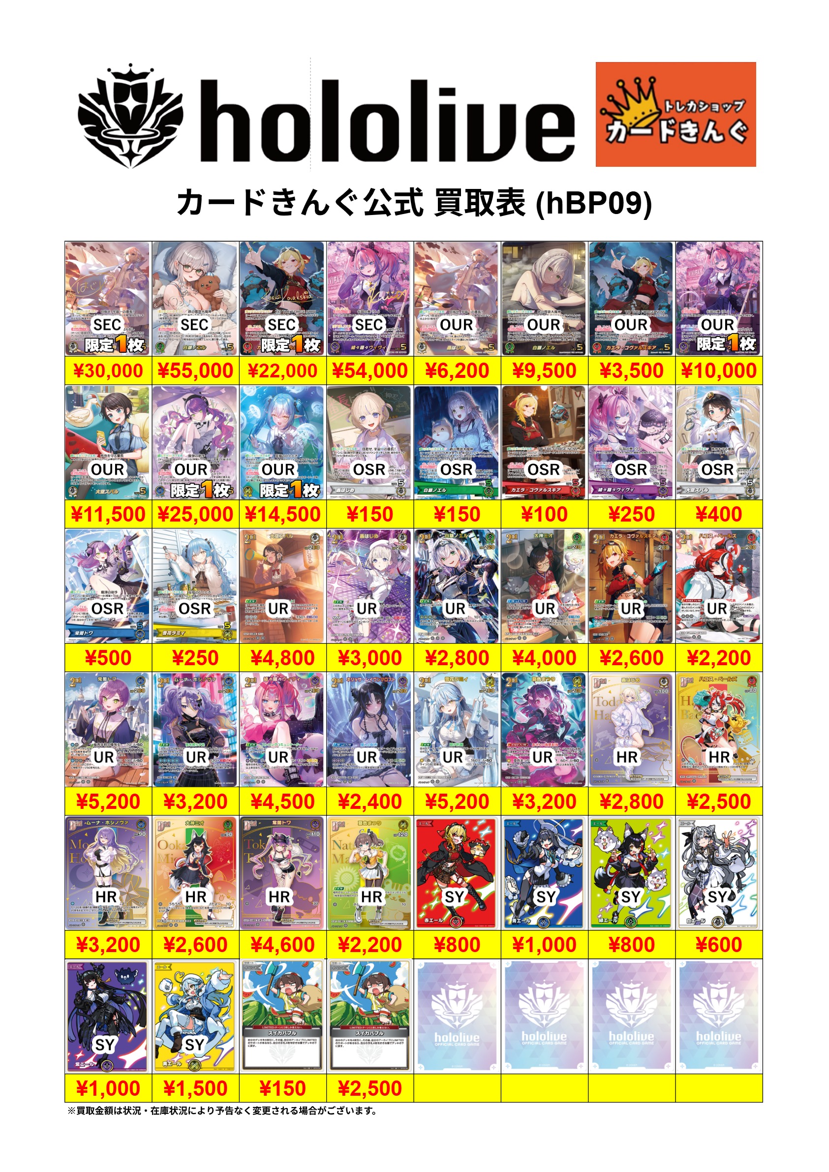 ホロライブ – 新弾 買取表