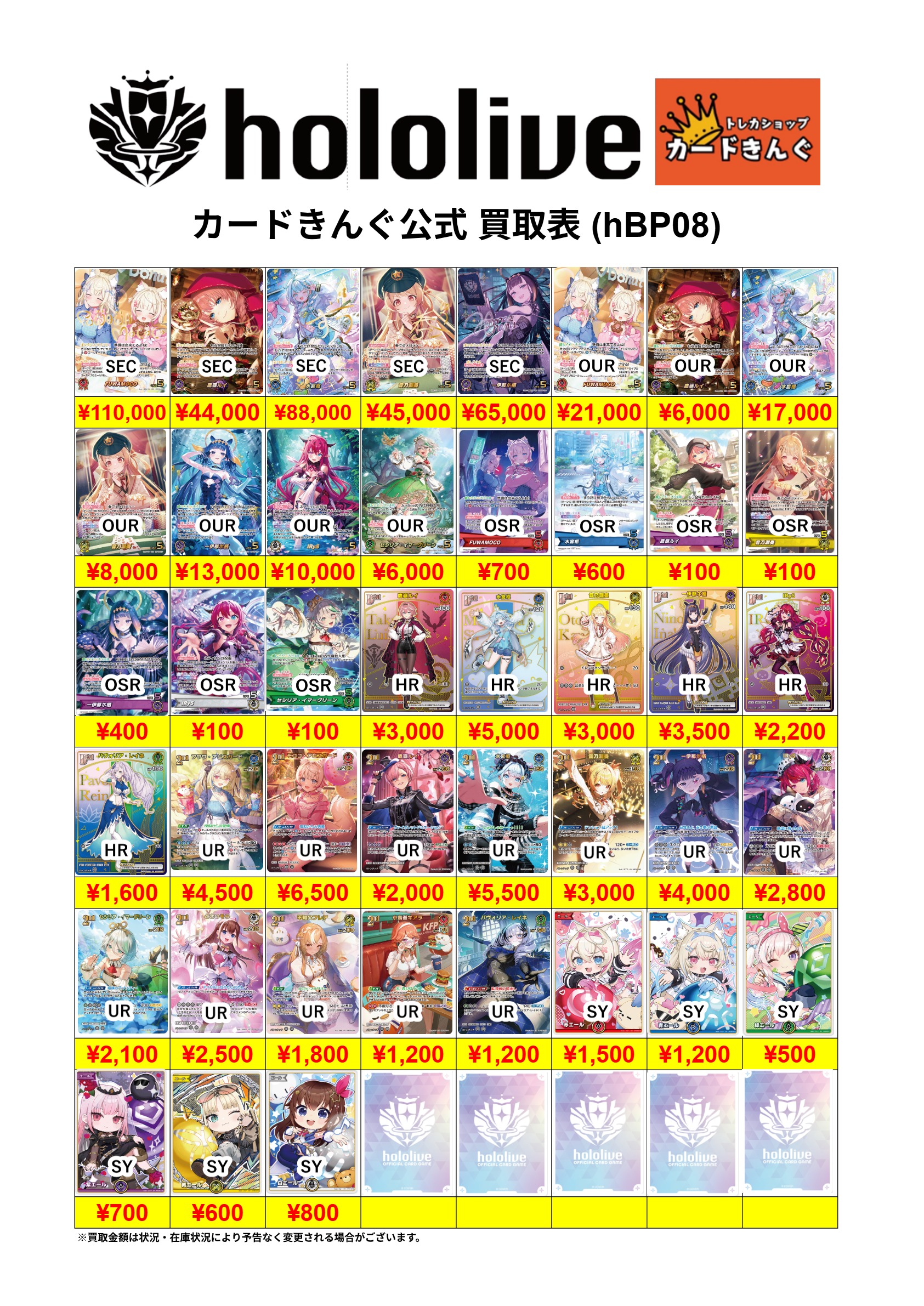 ホロライブ – 新弾 買取表