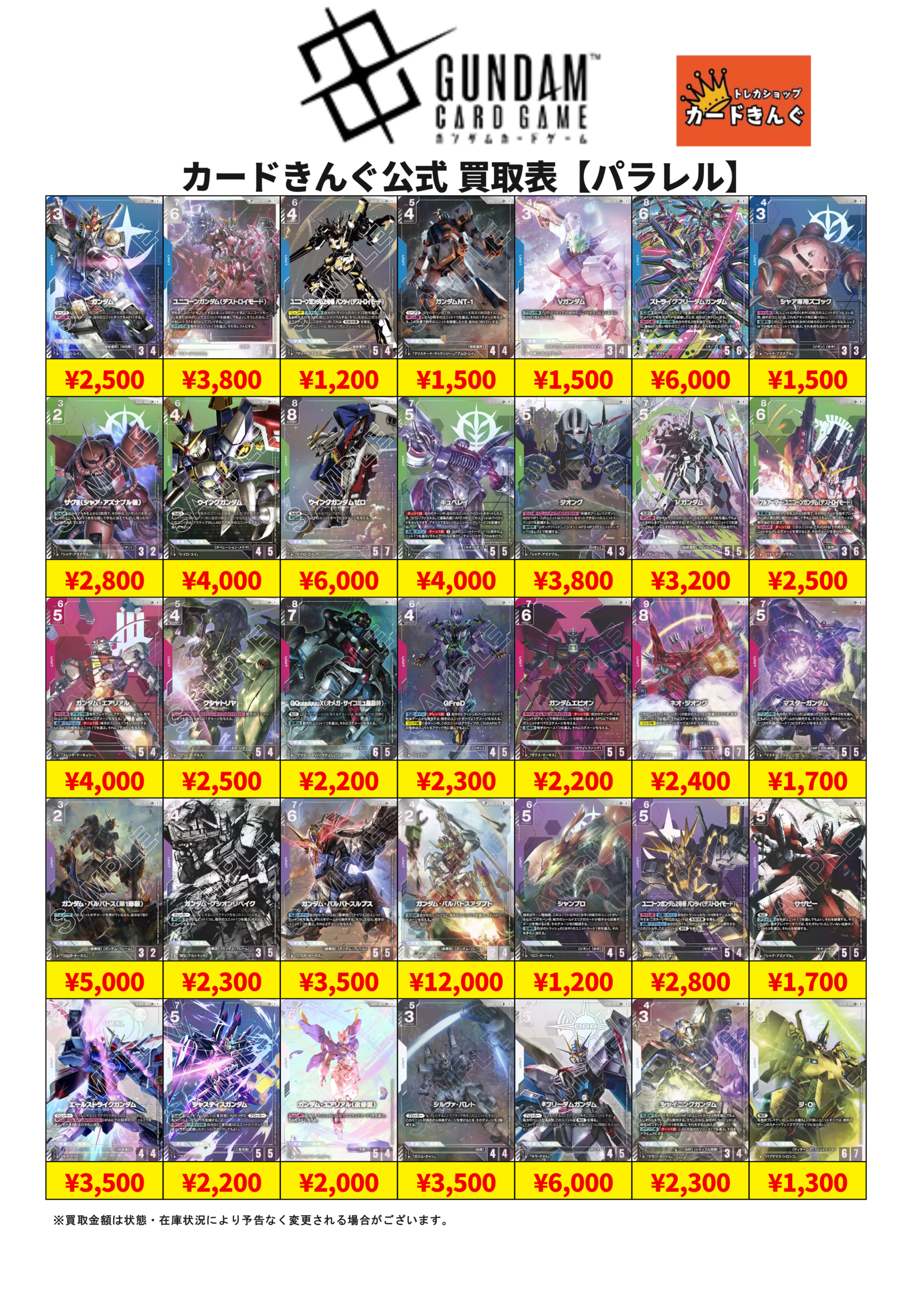 ガンダム – パラレル 買取表
