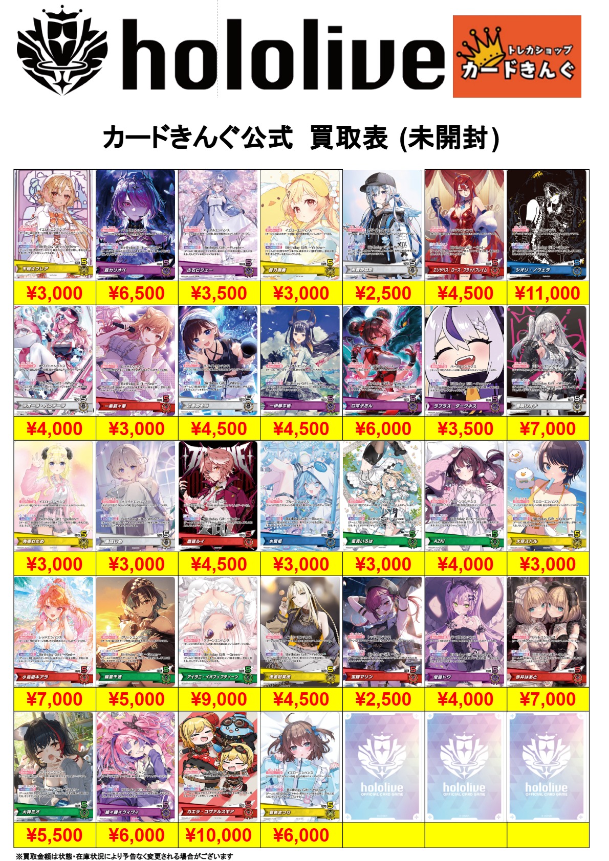 ホロライブ-誕生日プロモ2 買取表