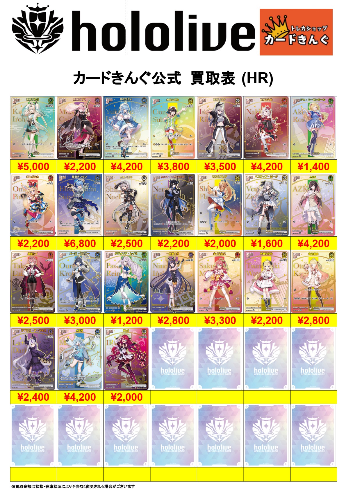 ホロライブ-HR 買取表
