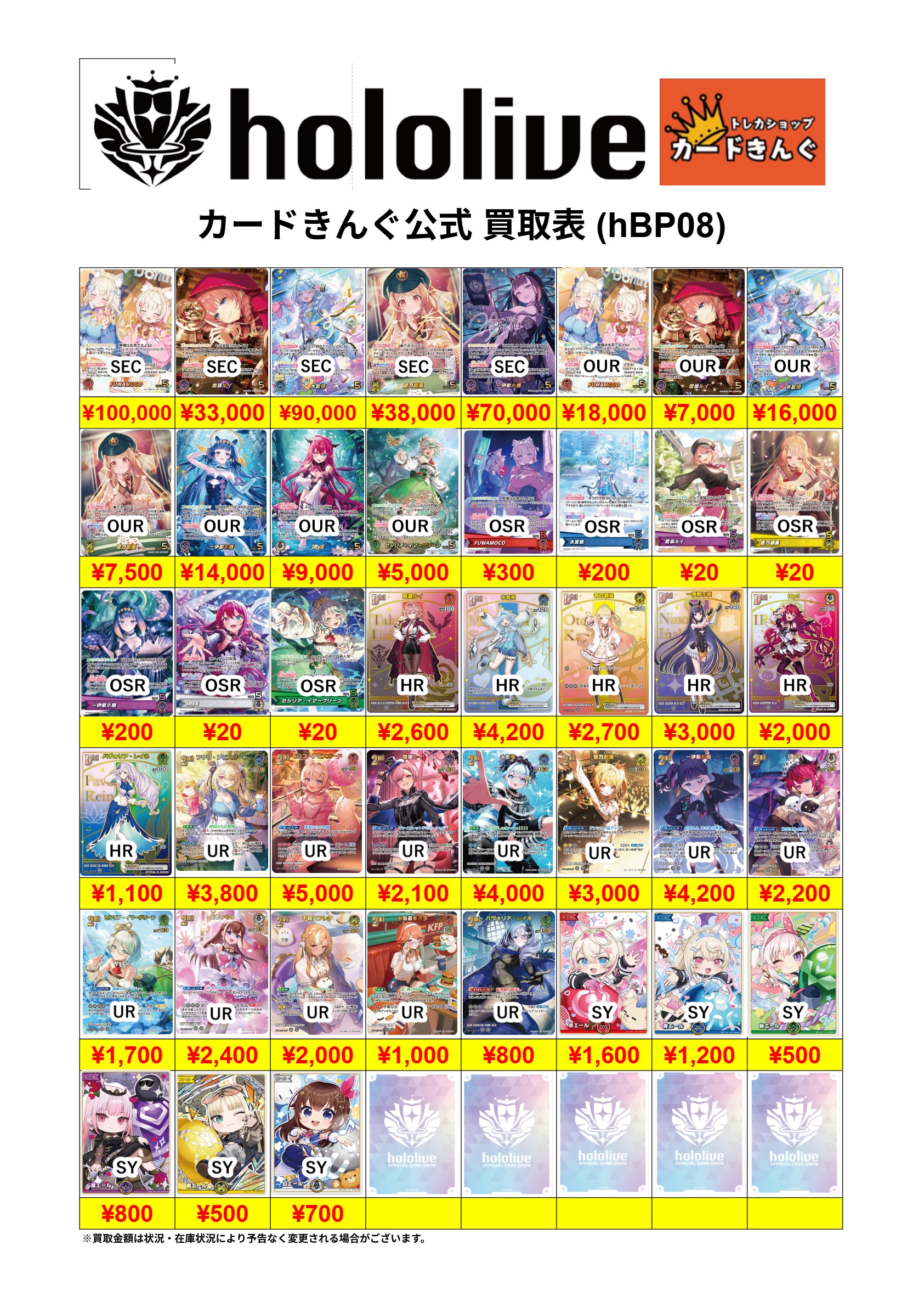 ホロライブ- バウンサーバウンド  買取表